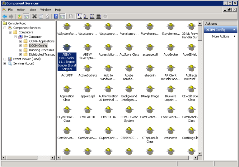 The image shows the component services folder